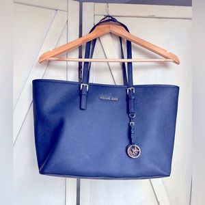 Michael Kors Blue Leather Jet Set Travel Tote